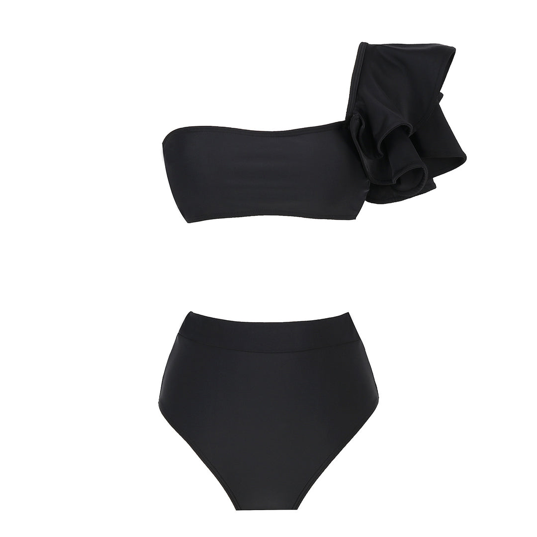 Dame Bikini-sæt med asymmetrisk top og voluminøst flæseelement Stilla