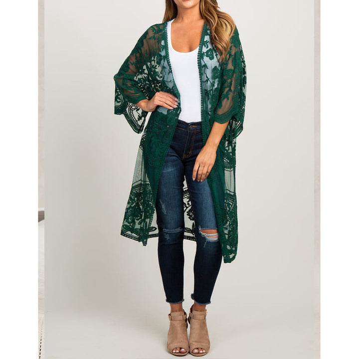 Dame luftig Crochet-Kimono med blomsterdetaljer Stilla