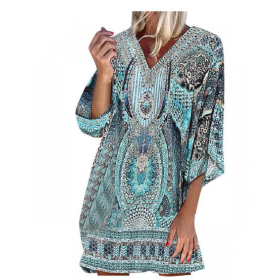 Dame Kaftan Kjole med V-udskæring og Sommerfugleærmer Stilla