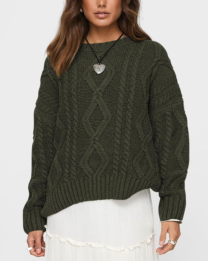 Kvinnernes chunky strikkede sweater med kabeldesign Stilla