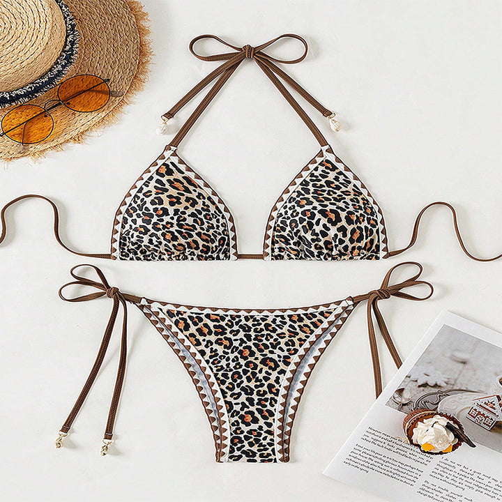Dame Triangel-Bikini med moderne leoparddesign og attraktive snøre detaljer Skovae