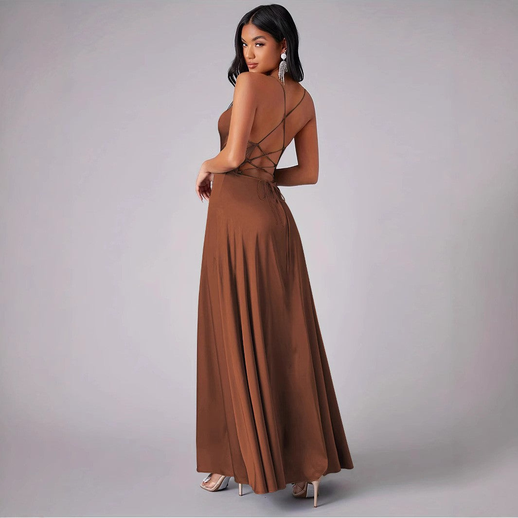Dame Elegant aften kjole med off-shoulder design og høj splitt Skovae