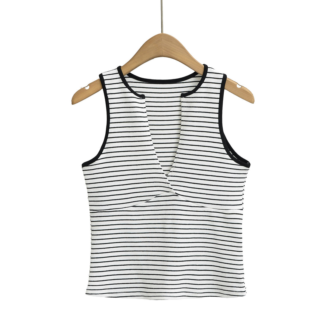 Dame sportsligt crop-top med dyb V-udskæring og stribedesign Stilla