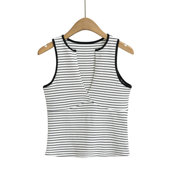 Dame sportsligt crop-top med dyb V-udskæring og stribedesign Stilla