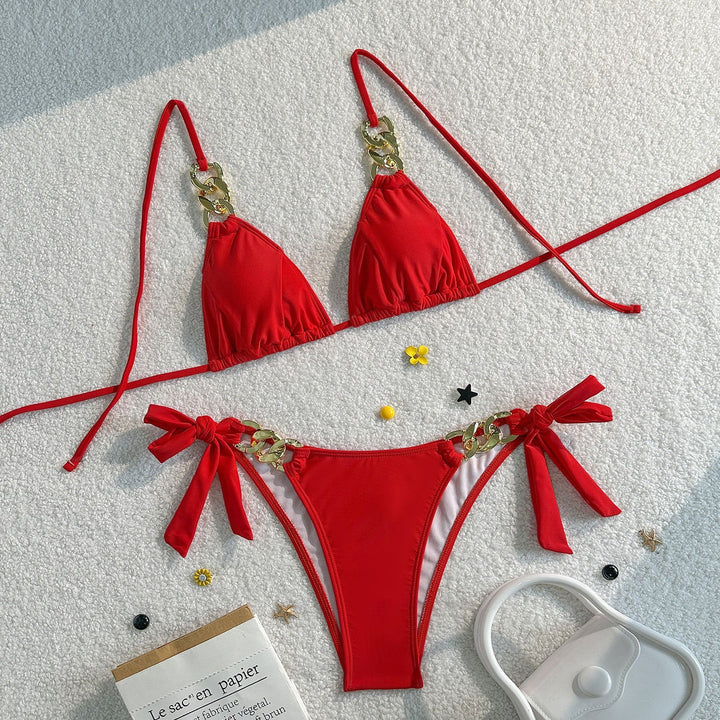 Dame Triangel-Bikini med elegant kæde-detalje Skovae