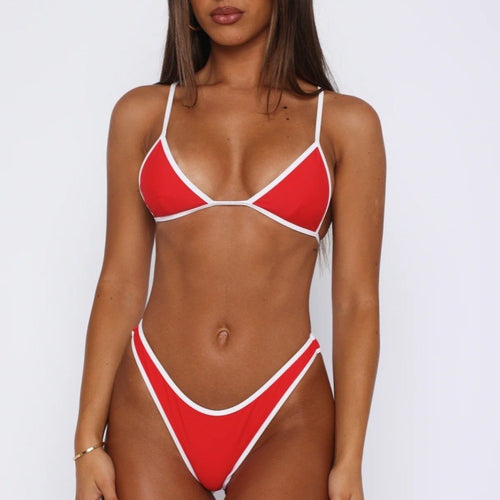 Dame triangel-bikini med moderigtige kontraststing Skovae