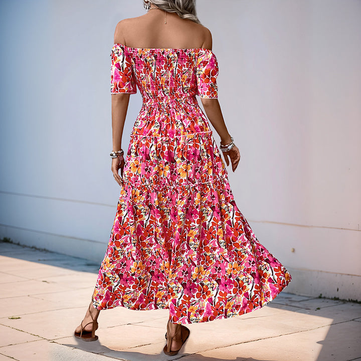 Kvinders Off-Shoulder Maxi Kjole med Blomster Mønster og Ruffle Detaljer Stilla
