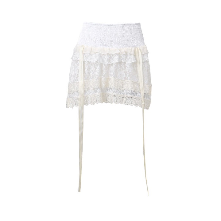 Dame Kort Spids Nederdel med Ruffle Detaljer og Satin Bånd Stilla