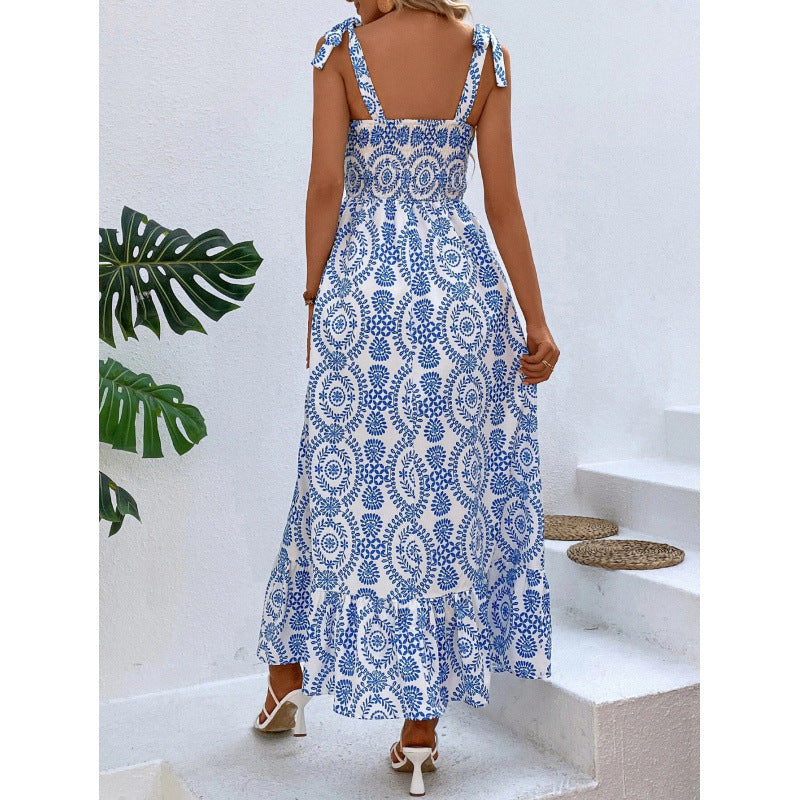Dame Bohemian Print Maxi Kjole med Side Slids Stilla