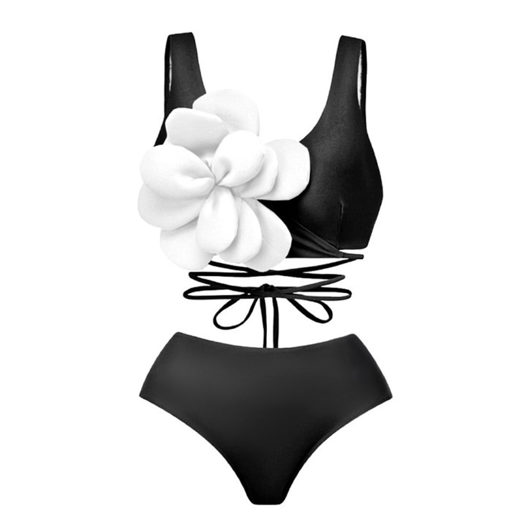 Dame bikini-sæt med florale 3D-applikationer og justerbart bindebånd Stilla