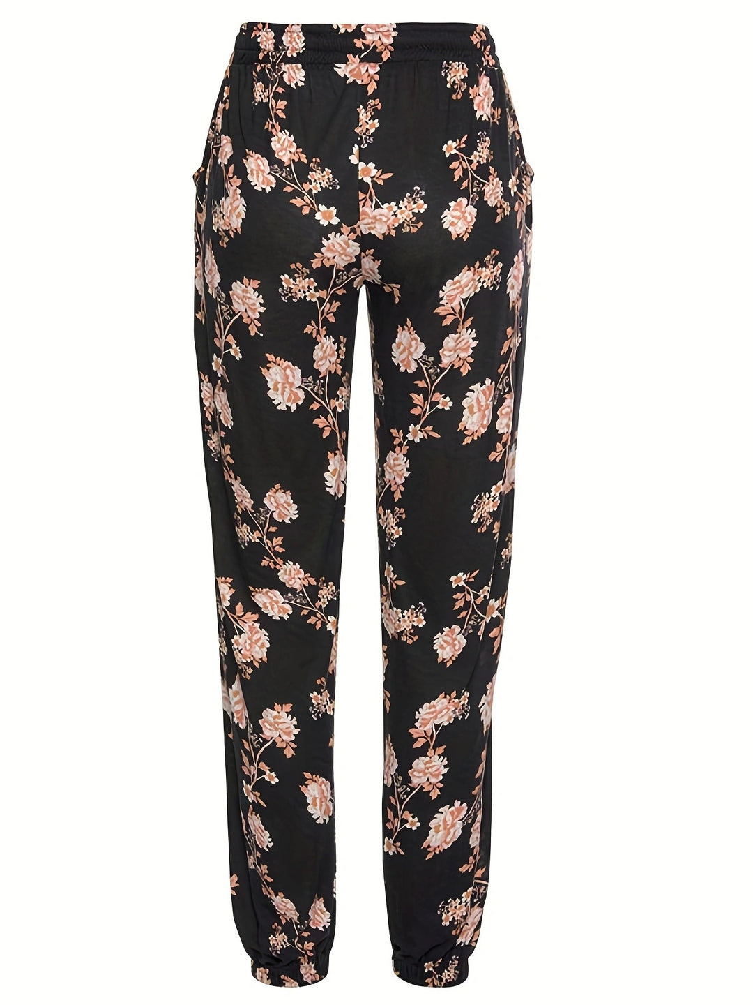 Damer florale fritidshose med elastisk talje og sidelommer Stilla