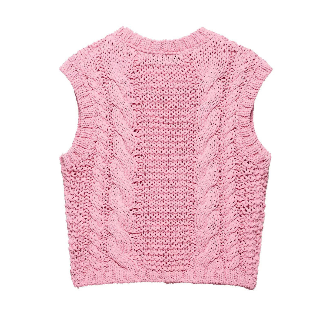 Femme Strikket Kabel Crop Vest Stilla