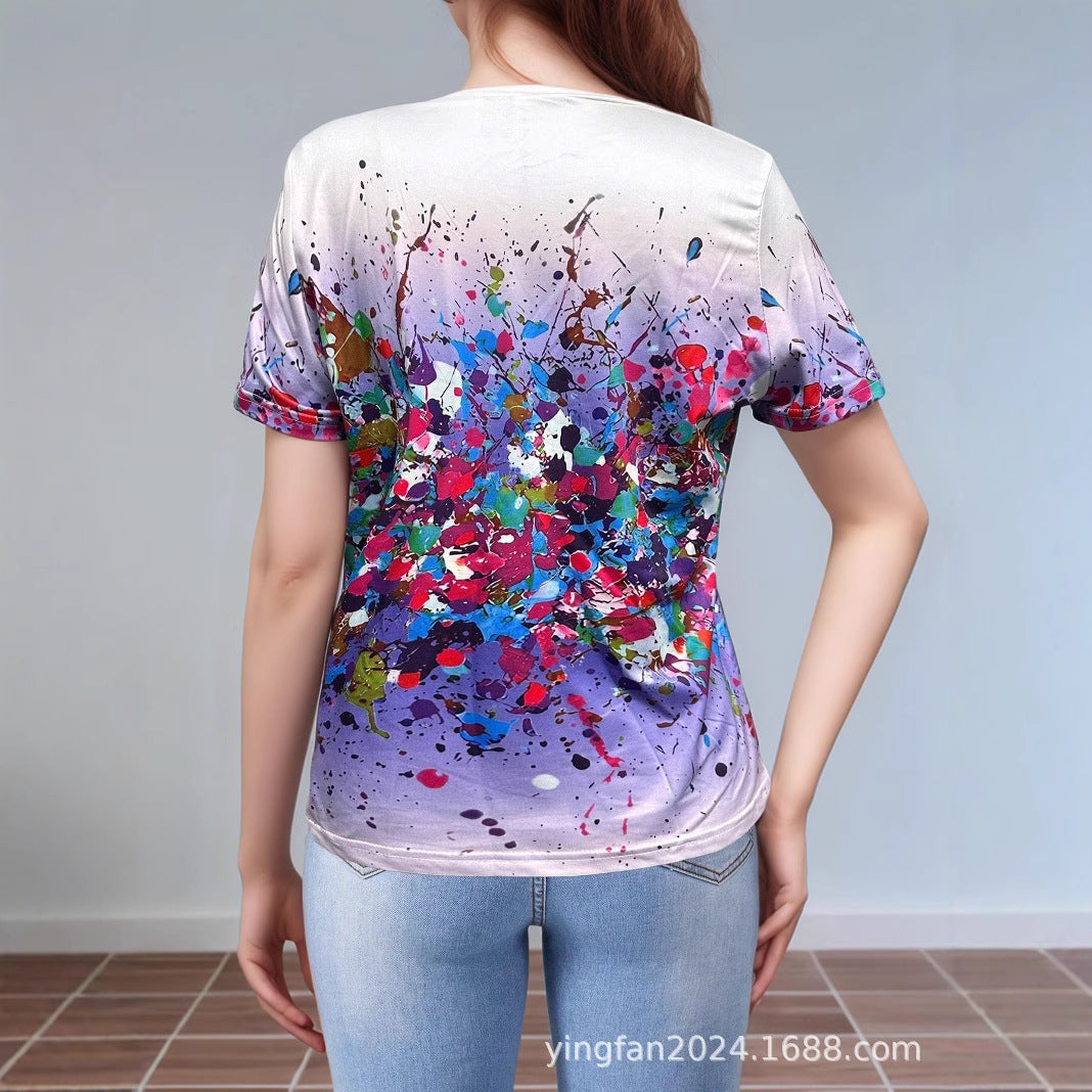 Damer Kunstnerisk Splash-tryk T-shirt Stilla