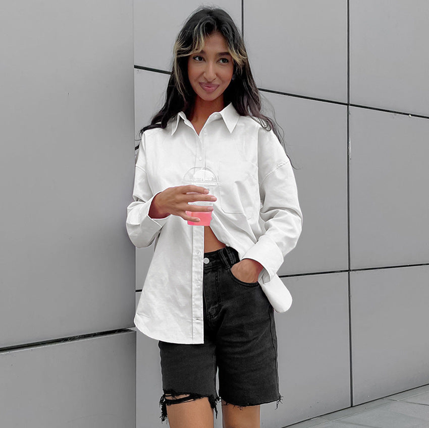 Dame Oversized Bluse med klassisk krave og afslappet snit Stilla