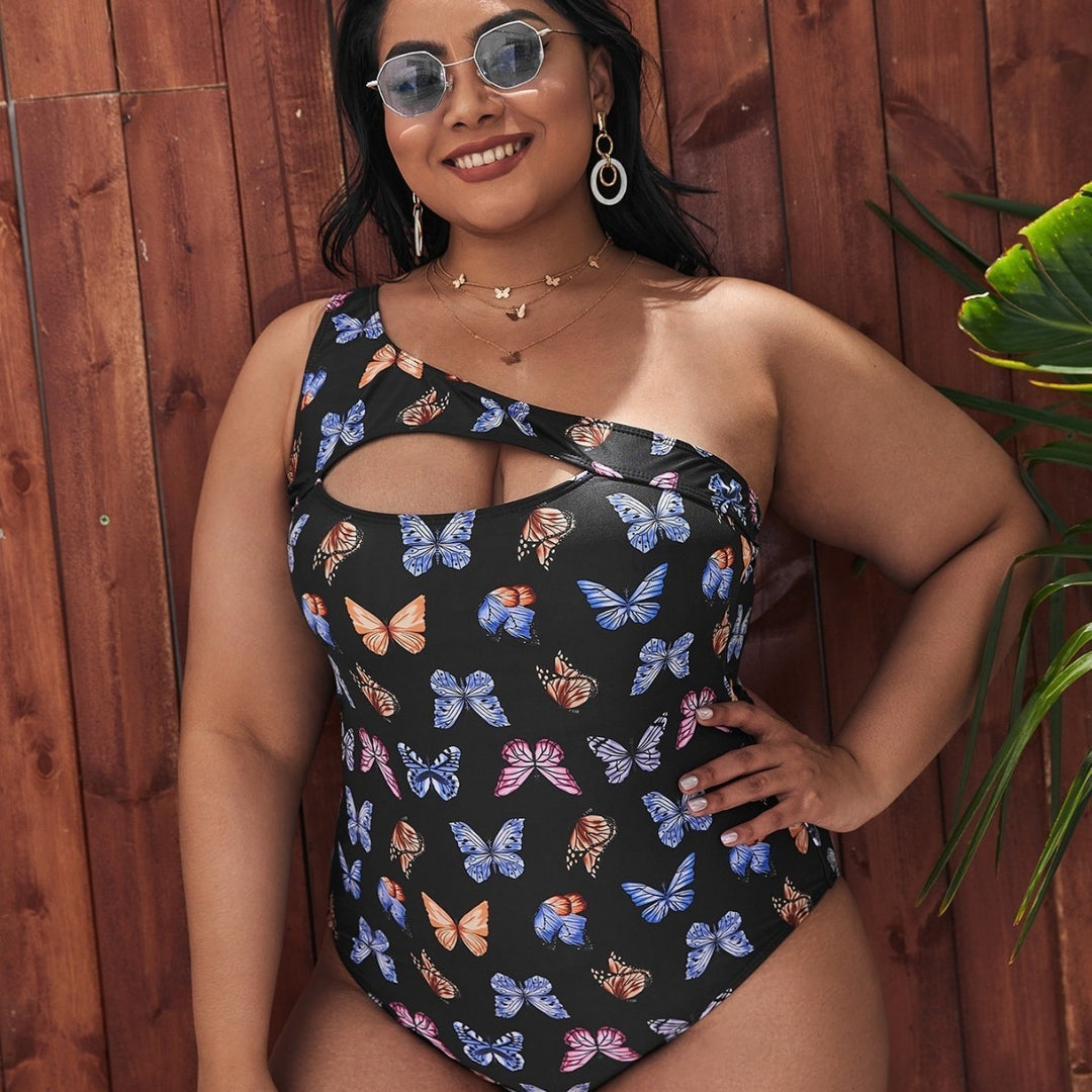 Dame One-Sided Cut-Out Badedragt med florale Sommerfuglmønstre Skovae