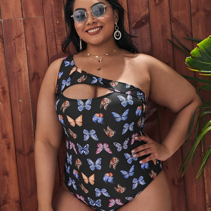 Dame One-Sided Cut-Out Badedragt med florale Sommerfuglmønstre Skovae