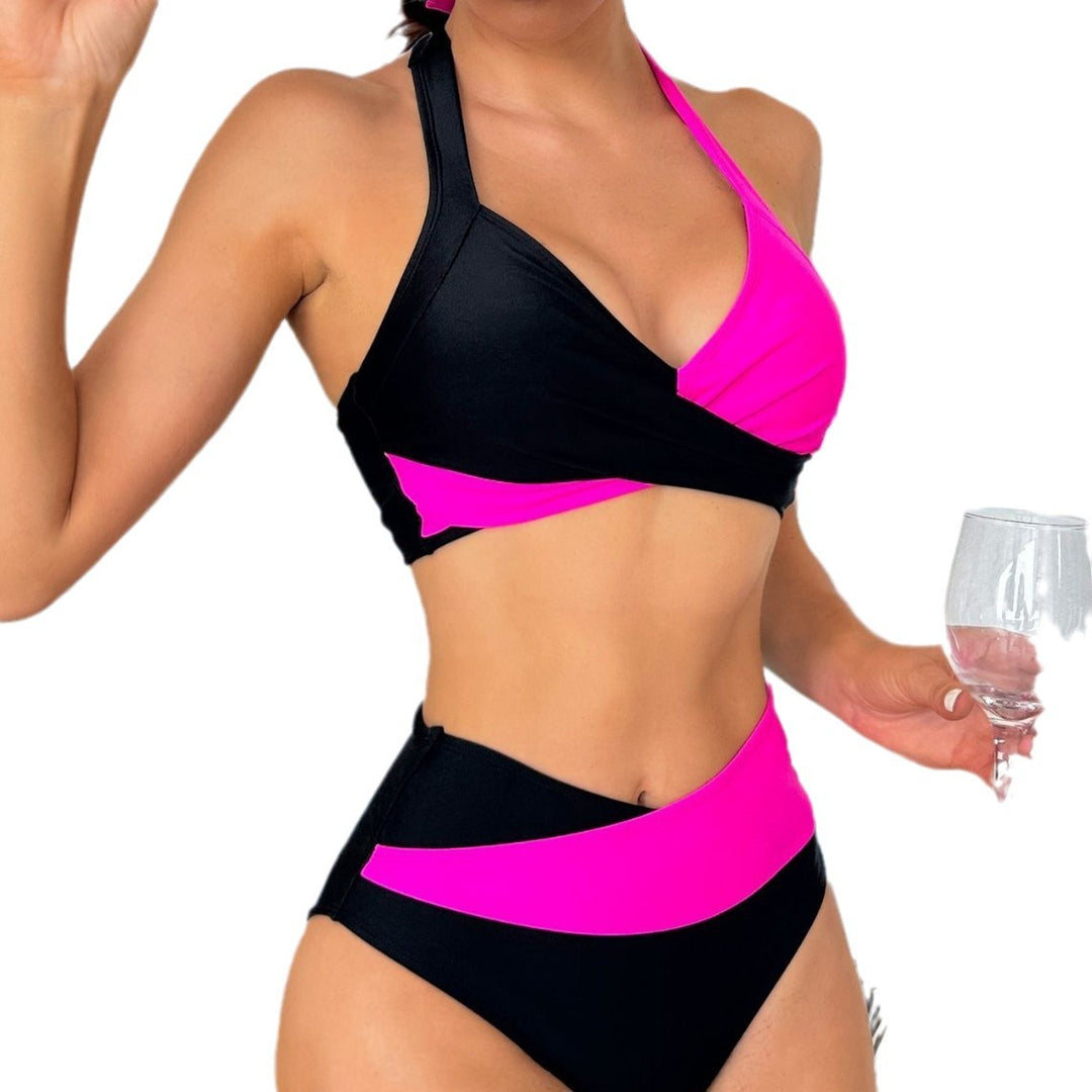 Damer Sporty Højskåret Bikini-Sæt med Vikkedesign Skovae