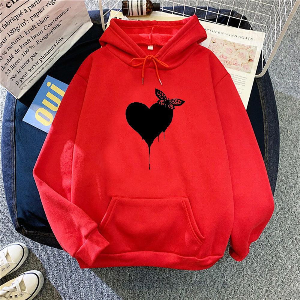 Kvinders hoodie med kreativ hjerte design Skovae