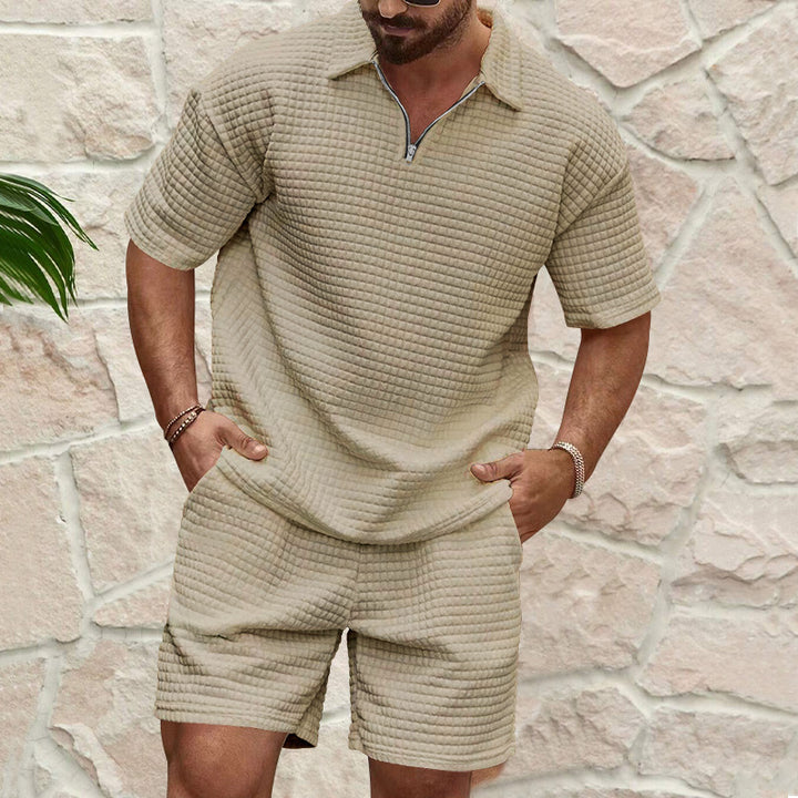Herrer afslappet polo T-shirt og shorts sæt i struktureret design Stilla