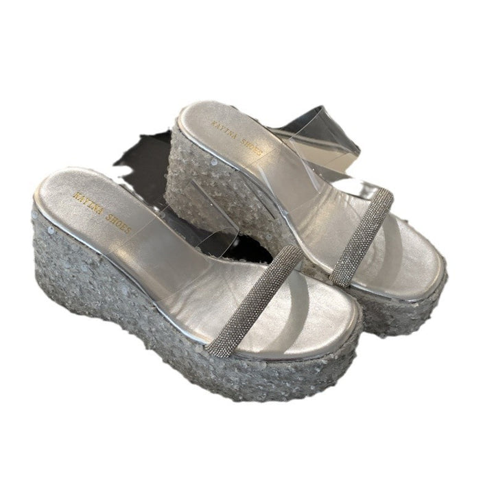 Dame Plateau-sandaler med glitrende remdesign og transparente elementer Stilla