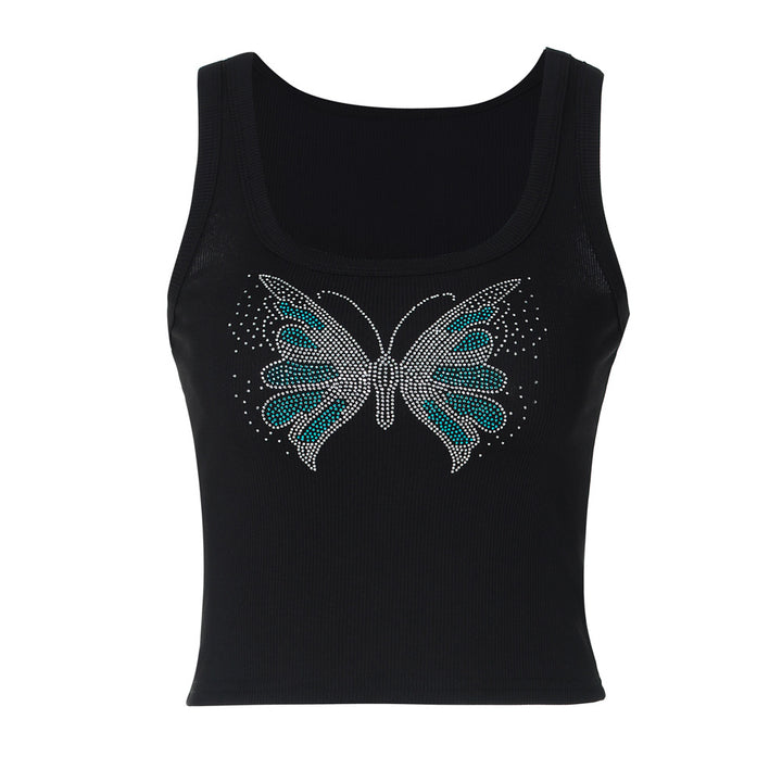 Dame Crop-Top med strass-applikation og feminin design Stilla