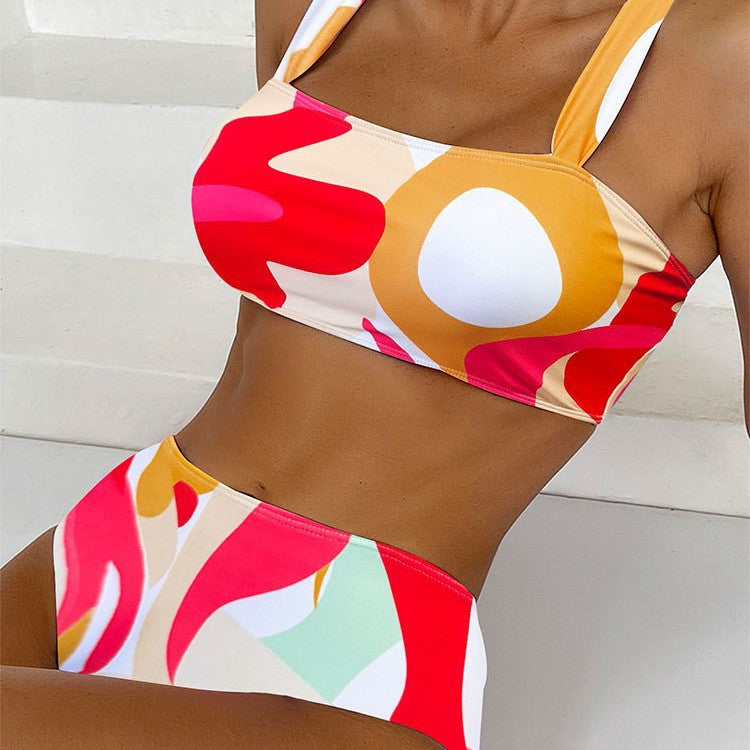 Dame Bikini-sæt med moderne firkantet mønster Skovae
