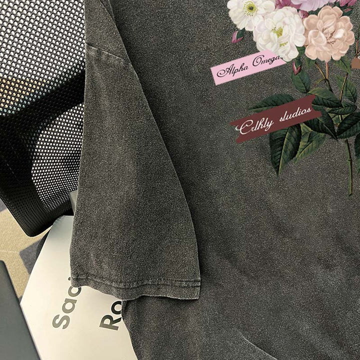 Dame T-shirt med blomsterapplikationer og afslappet oversized-snit Stilla