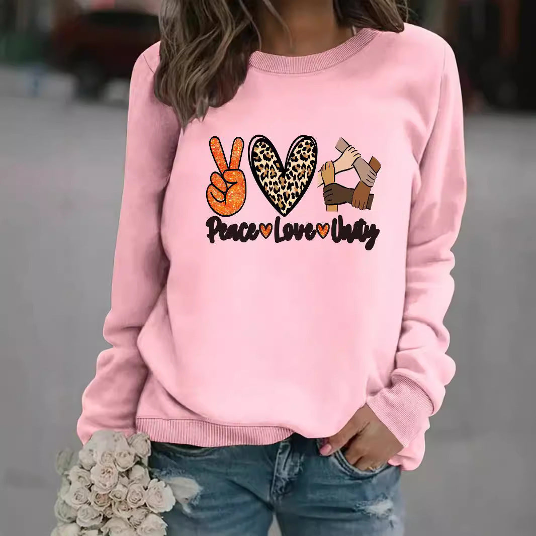 Kvinders sweatshirt med kreativt Peace, Love & Unity design Stilla