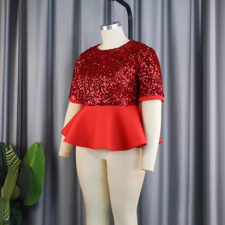 Dame Elegant glitrende top med peplum kant Skovae