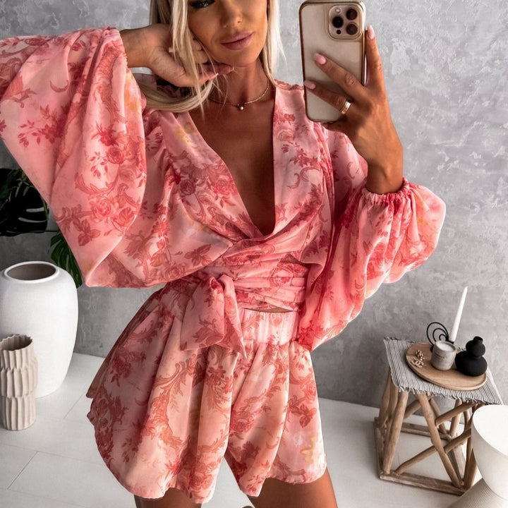 Kvinder Elegant Bohemian Print Wrap Playsuit Stilla
