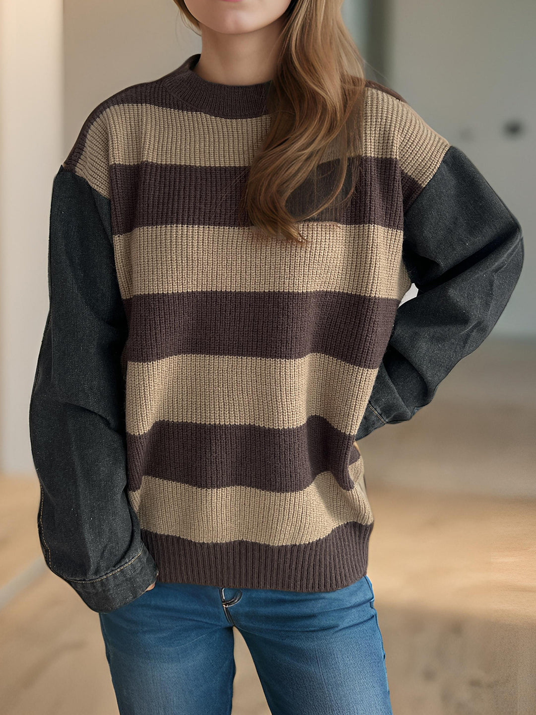 Kvinders stribede oversized sweater med blød bomuldsblanding og moderne design Stilla