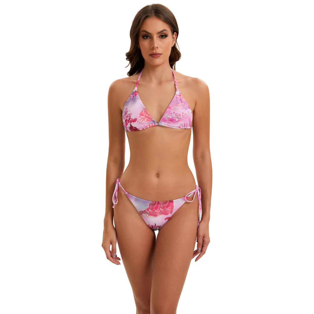 Dame Bikini-sæt med langærmet crop-top og blomsterdesign Skovae