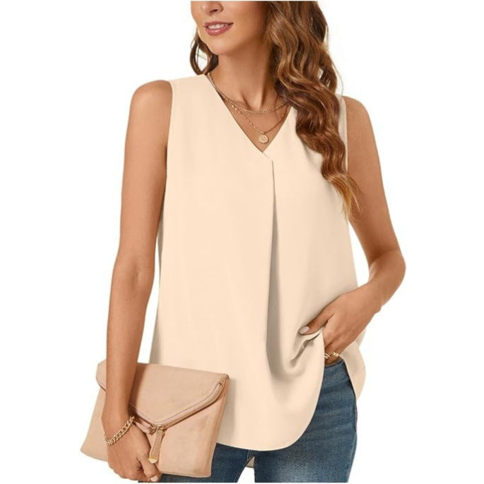 Dame ærmeløs Viskose-top med elegant fold-design Stilla