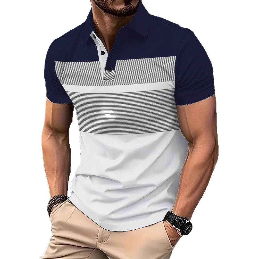 Herrer Poloshirt med moderne striber i to farver og åndbare egenskaber Stilla