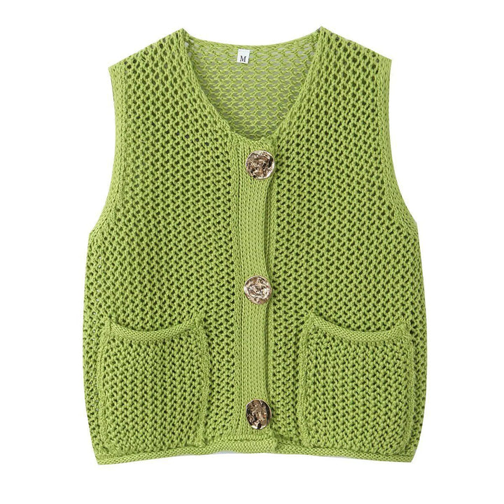 Dame strikvest med elegante knapper og lommer Stilla