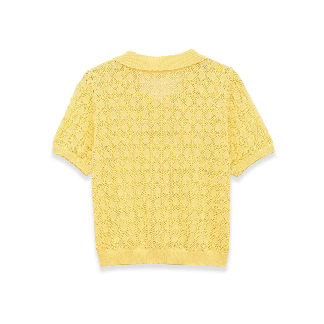 Dame kortærmet pullover med luftig hulstruktur og elegant krave Skovae