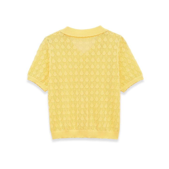 Dame kortærmet pullover med luftig hulstruktur og elegant krave Skovae