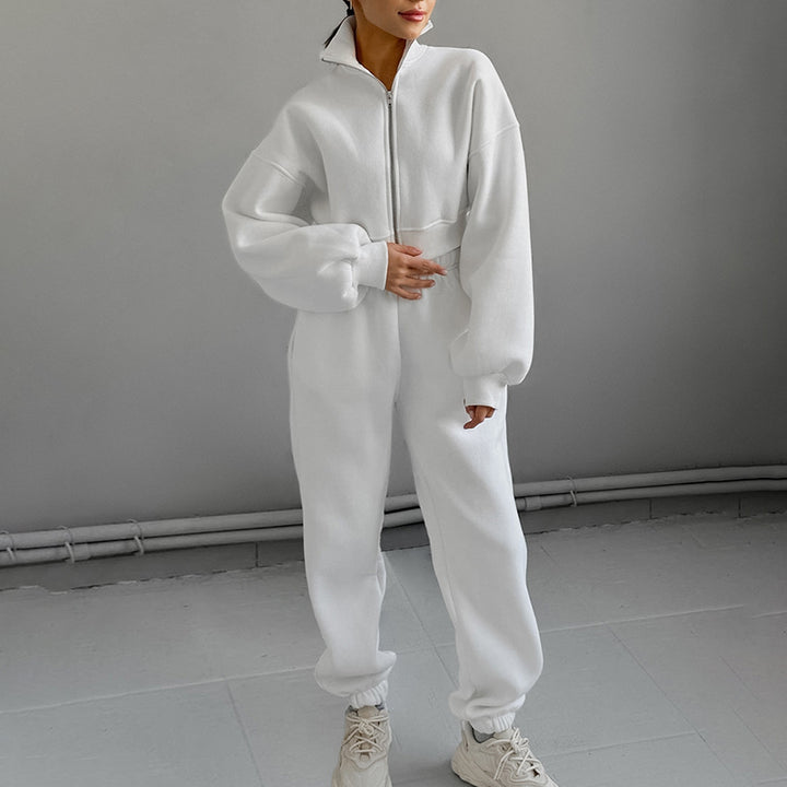 Dame Sportslig Cropped Hoodie med Lynlås og Voluminøse Ærmer Stilla