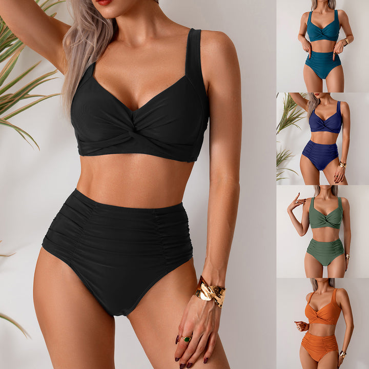 Dame Højskåret Bikini-sæt med knudeformet top og figursmigrende design Stilla