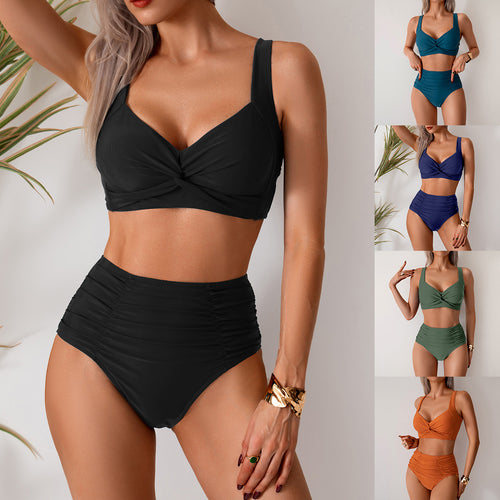 Dame Højskåret Bikini-sæt med knudeformet top og figursmigrende design Stilla