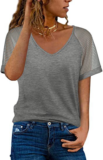 Dame sporty V-hals T-shirt med netærmer Stilla