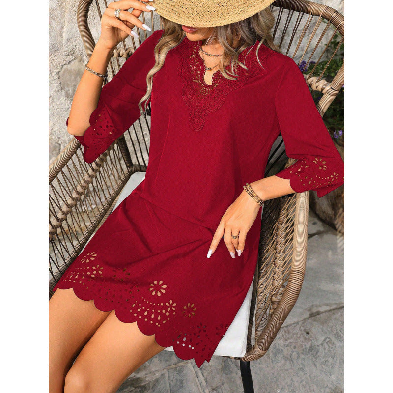 Damen Sommerkleid mit Spitzendetails und ausgestellten Ärmeln Skovae