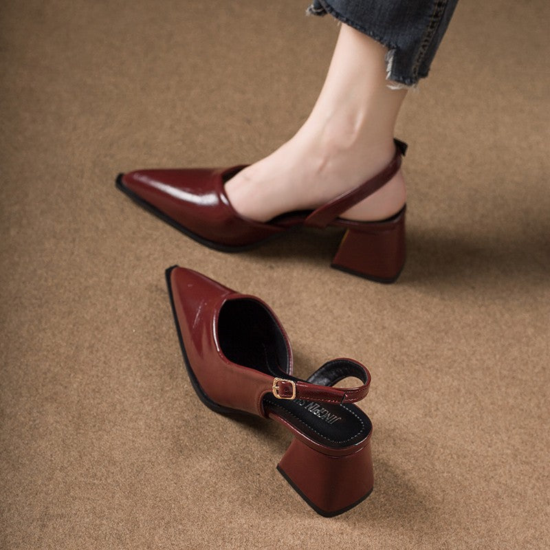 Dame Slingback hæl mules med spids tå og geometrisk accent Stilla