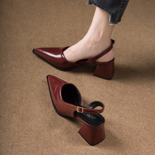 Dame Slingback hæl mules med spids tå og geometrisk accent Stilla