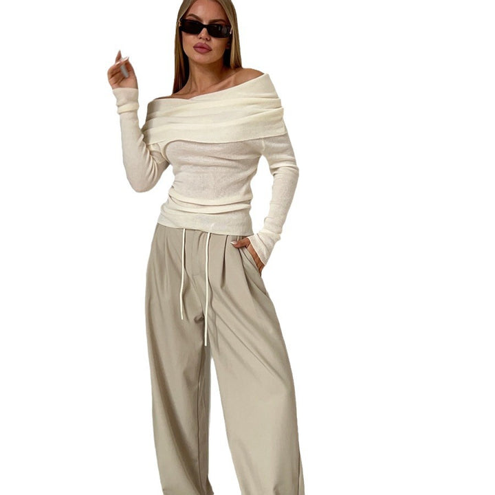 Dame Elegant Off-Shoulder Langærmet Top med fin Ribstrik Stilla