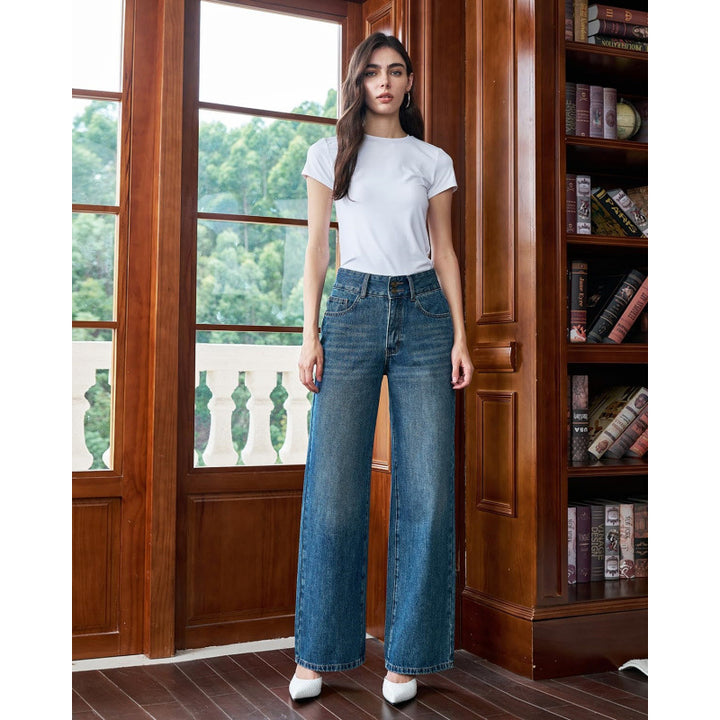 Dame Løst skårede jeans med høj talje og klassisk denim-look Skovae