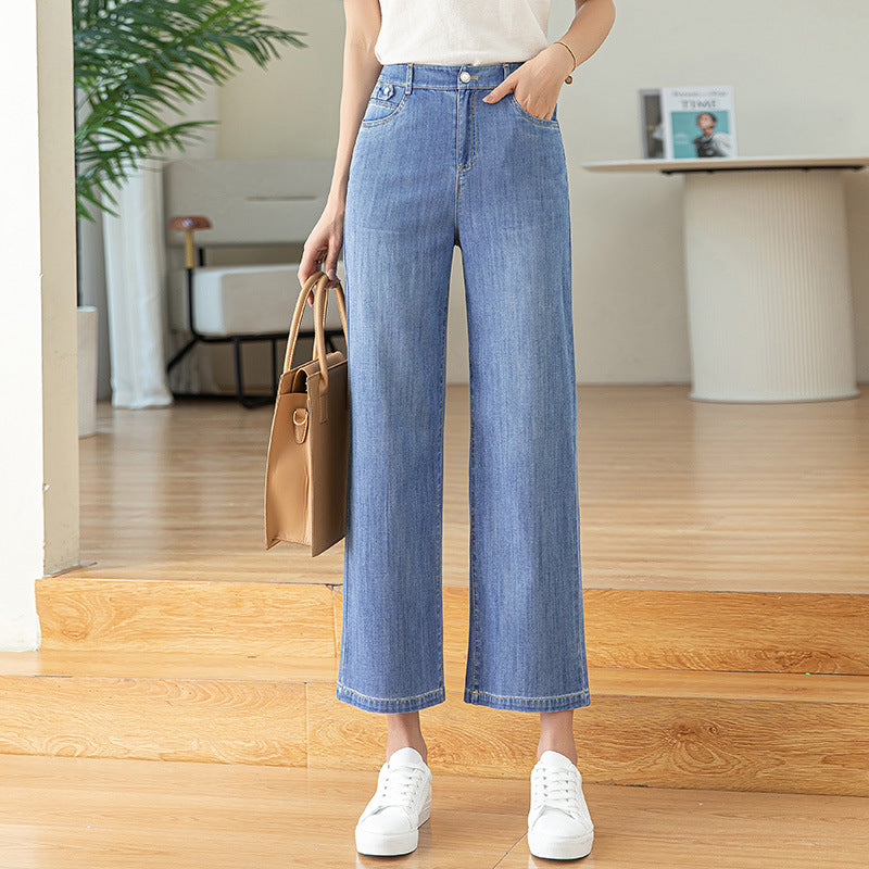 Dame brede denim-bukser i trendy snit Stilla