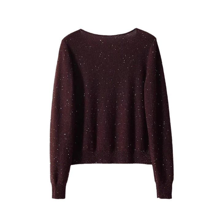 Dame elegant strikpullover med V-hals og funklende accenter Stilla