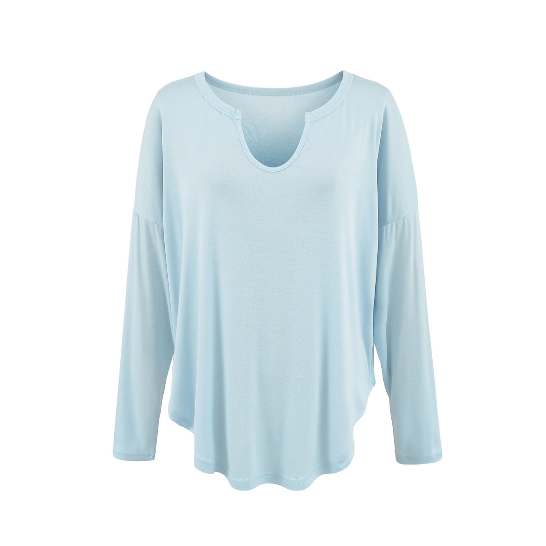 Dame afslappet longsleeve top med dyb v-hals og løstsiddende snit Stilla