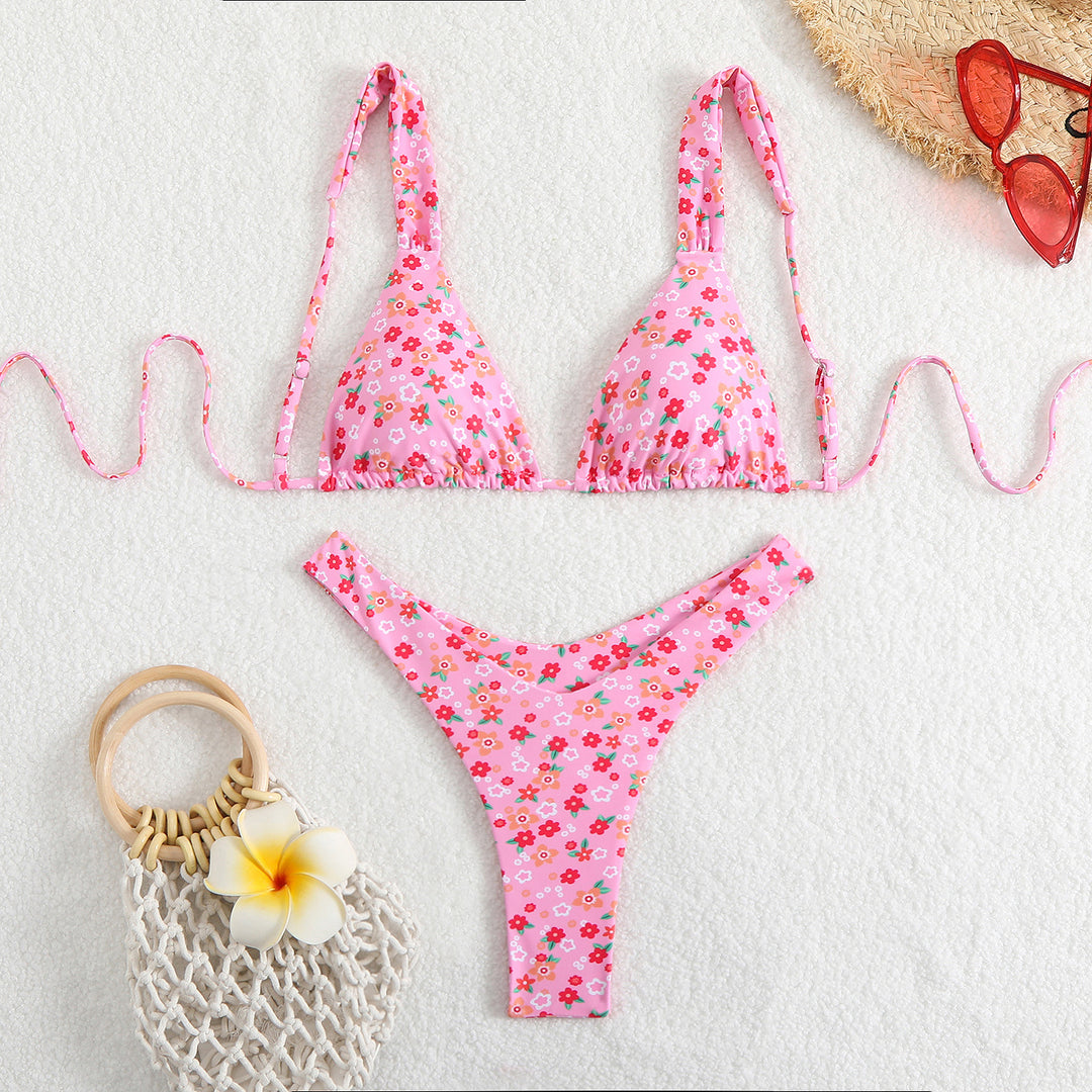 Dame bikini-sæt med glædeligt blomsterdesign og justerbare stropper Stilla